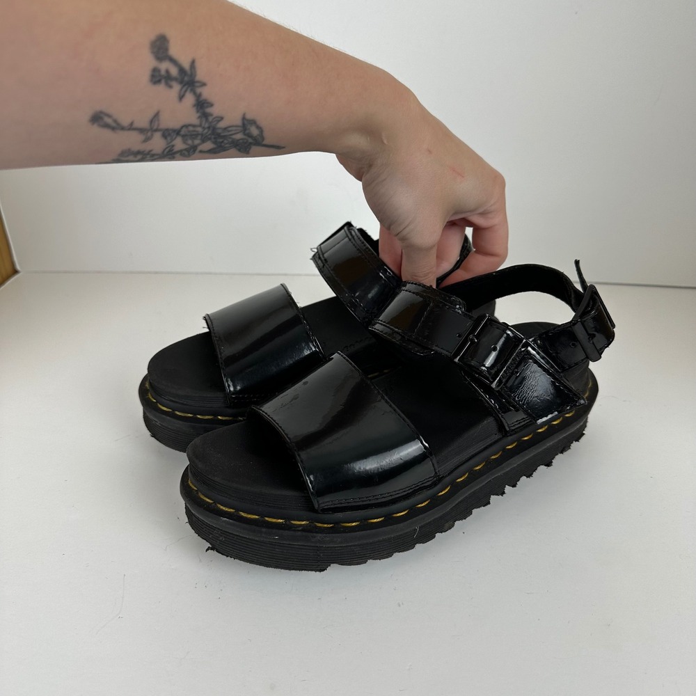 Dr. Martens Voss Black Patent Leather Platform Sandals Womens 5 AW004 SH12U